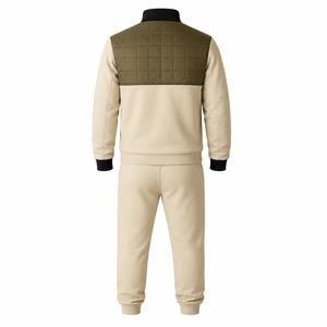 Men's Beige Olive Color Block Heavyweight Tracksuit Full Zip <b>Jacket</b> Sweatpants Casual <b>Winter</b> Wear Breathable Polyester Cotton - Product Image 2