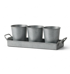 High Trending Rustic Galvanized Metal Flower Pots Set with <b>Tray</b> for Indoor Outdoor Garden Decor Customized Size Shape - Product Image 4