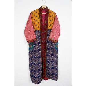 Bata de Novia Ligera de Seda para Mujer, Ropa de Dormir Larga, Kimono de Seda Reciclada Estilo Sari Indio Vintage con Logo Frontal, Verano - Product Image 4