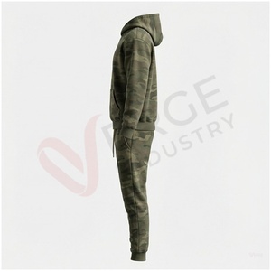 Ensemble de survêtement camouflage pour homme, à capuche, manches longues, pantalon à cordon de serrage, décontracté, pour l'automne, respirant, coupe régulière, 100% coton - Product Image 3