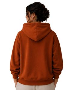 เสื้อฮู้ดดี้โอเวอร์ไซส์สีน้ำตาลสนิมสำหรับผู้หญิง ผ้าฝ้ายฟลีซเรียบง่าย สวมหัว มีฮู้ด สไตล์มินิมอลลำลอง สตรีทแวร์ ทรงหลวมไหล่ตก - Product Image 2