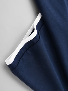 Men's Navy Blue Polo Shirt Short Sleeve Knitted Solid Color Breathable Casual Front Logo Design - Product Image 5