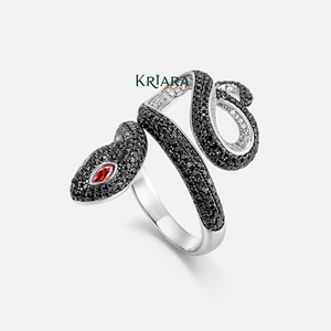 Anillo de Serpiente para Mujer, Plata, Diamante Cultivado en Laboratorio, Corte Brillante Redondo, Ojo Rojo, Joyería de Lujo para Uso Diario - Product Image 1