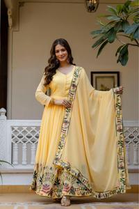 Robe Anarkali brodée en Georgette avec bordure de perles, Dupatta en toile à grande évasement, ensemble Salwar pour femme, prêt-à-porter - Product Image 2