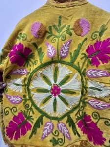 Beige Vintage Floral Women's Winter Velvet Suzani Hand Embroidery <b>Bridesmaid</b> <b>Jacket</b> Coat - Product Image 6