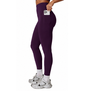 Legging de yoga couleur unie taille haute à compression ventre plat, respirant, en Spandex/Nylon, prix de gros - Product Image 5