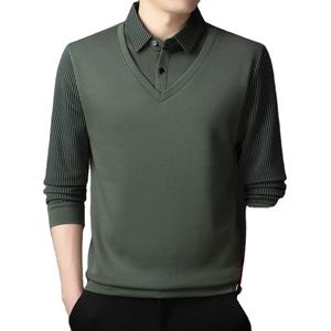 Pull en maille décontracté en denim respirant à manches longues pour homme, t-shirt de loisirs printemps automne 100% polyester - Product Image 1