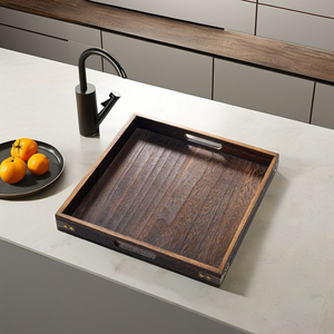 Modern 13-Inch Polished Wooden Service <b>Tray</b> <b>Handle</b> Square Shape Durable Eco-Friendly Dishwasher Safe Food Grade Non-Toxic - Product Image 3