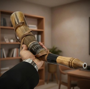 Cuerno Vikingo Pulido Ecológico de ILAHI, Forma Natural, Cuerno de Búfalo, Correas de Cuero, Estilo Religioso Feng Shui Uttar - Product Image 1