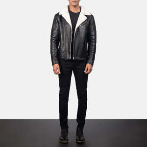 Custom Men <b>Leather</b> <b>Jacket</b> Genuine Shearling Collar <b>Winter</b> Coat Warm Bomber Biker <b>Jacket</b> Outerwear Wholesale High Quality Male - Product Image 1
