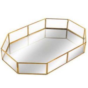 Modern Glass <b>Mirror</b> Decorative Tray Hexagonal Gold Metal Serving Tray Barware Coffee <b>Table</b> Organizer Tray Wholesale Home Decor - Product Image 4