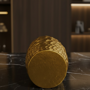 Vase en or coulé de luxe, texture martelée en nid d'abeille, vase décoratif moderne pour fleurs, porcelaine métallisée électro-plaquée, décoration de table - Product Image 3
