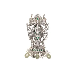 迷人的Ganapathi Ji图案氧化银金色调女性翡翠石珍珠珠子低成本婚礼装饰礼物