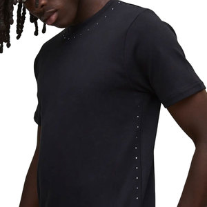 T-shirt Homme 2026 Tendance 100% Coton Col Rond Style Quatre Saisons Décoration Strass Lettres Artistiques Logo Avant Manches Courtes Écologique - Product Image 2