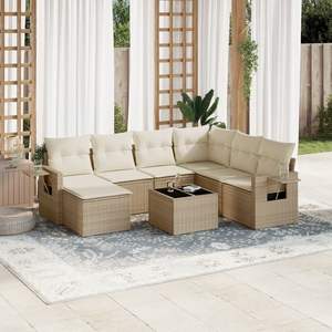 Conjunto de Sofás de Jardín Beige, Muebles de Ratán para Exteriores, 6 Plazas, Diseño Contemporáneo - Product Image 3