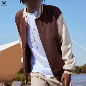 OEM ODM Men's Brown Varsity Jacket Fleece Cotton Blend Casual Button Front Regular Fit Autumn Outerwear For Wholesale Rate - Product Image 5