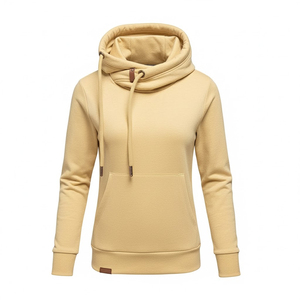 Sweat-shirt à capuche pour femme, couleur unie, manches longues, tricoté en coton et fibre de bambou, avec poches, style décontracté respirant pour l'automne - Product Image 1