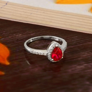 Anillo de rubí en forma de pera de plata de ley 925, anillo de compromiso con piedras preciosas rojas, joyería de promesa de boda para mujer - Product Image 4