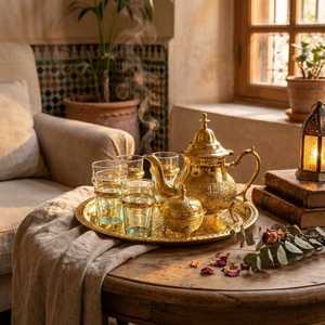 Luxury Brass <b>Tea</b> <b>Set</b> with Teapot, Cups, Saucers and Serving Tray – Traditional Indian Handcrafted Brass <b>Tea</b> & Coffee <b>Set</b> - Product Image 1