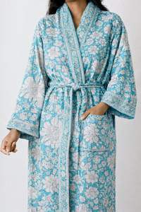 Albornoz de algodón gofrado estampado a mano, estilo kimono largo, para mujer, venta al por mayor, personalizado para hoteles y spas B2B - Product Image 5