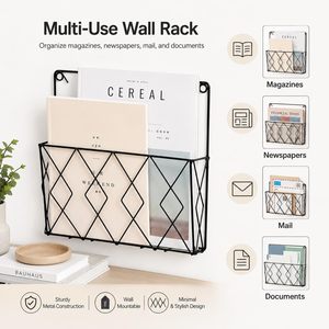 Black Metal <b>Wall</b> Mounted Newspaper Magazine Holder Iron <b>Wire</b> <b>Storage</b> Basket <b>Rack</b> for Home Office Living Room - Product Image 2