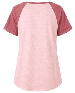 Blush Pink <b>Rose</b> Women T Shirt Short Sleeve Henley Neck Raglan <b>Top</b> Soft Cotton Casual Loose Fit Summer Tee Breathable Daily Wear - Product Image 2