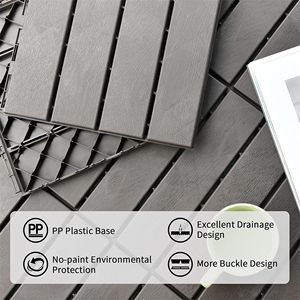 All-Weather Patio Composite Decking <b>Tiles</b> 12"x12" <b>Interlocking</b> Square Outdoor <b>Flooring</b> Four Slat Plastic Patio <b>Tiles</b> for All - Product Image 3