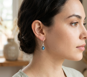 Vintage Blue <b>Fire</b> Labradorite Gemstone Drop Earrings 925 Sterling Silver Rose Gold & Yellow Gold Plated Handmade Jewelry Women - Product Image 2