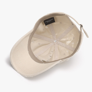 <b>Black</b> Distressed Dad Hat Washed Cotton Baseball Cap Low Profile Adjustable Wholesale Washed Beige Distressed Cap - Product Image 2