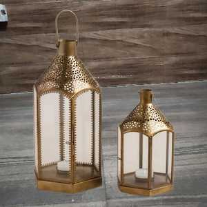 Luxury Gold Metal Glass Lantern <b>Candle</b> <b>Holder</b> Set for Home Wedding Decoration - Product Image 4