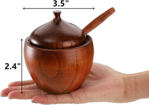 กล่องใส่เกลือไม้ กล่องใส่เครื่องเทศ  ภาชนะใส่เกลือไม้ธรรมชาติพร้อมฝาและช้อน  โถใส่น้ำตาล  ภาชนะใส่พริกไทยและเครื่องปรุงรส - Product Image 5