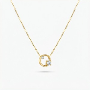 สร้อยคอแฟชั่นประดับเพชรแล็บ E VVS ทองคำแท้ 14K น้ำหนัก 0.11 กะรัต ดีไซน์วงกลมเปิดประดับเพชรเม็ดคู่ - Product Image 4