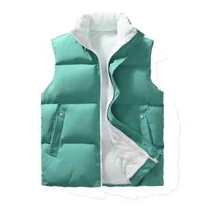 Gilet matelassé vert pour homme, col montant, fermeture éclair, coupe-vent, décontracté, vêtement d'extérieur d'hiver avec poches, couleur unie - Product Image 1