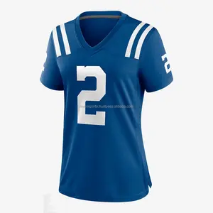 Nuevas camisetas de fútbol americano para mujer con estilo, azul con apliques blancos, bordado, nombre, camisetas de partido de Fútbol, camisetas de partido