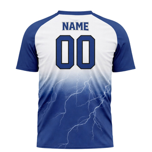 Maillot de baseball personnalisé pour hommes, sublimation, bleu et blanc, col en V, design éclair, uniforme d'équipe, respirant, prix abordable, OEM - Product Image 3