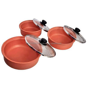 Classic Clay Cookware Set Clear Glass Lid Two Handles Eco-Friendly Terracotta <b>Cooking</b> <b>Pot</b> for Healthy Slow Cooked Food Home - Product Image 4