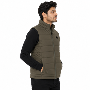 Gilet matelassé pour homme à col montant et fermeture éclair, sans manches, style doudoune, vêtement d'extérieur décontracté et chaud, vente en gros, OEM, vestes personnalisées pour homme - Product Image 2