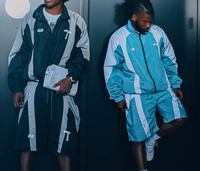 Ensemble de survêtement léger et respirant pour homme, coupe-vent zippé, short de jogging, patchwork, imprimé léopard