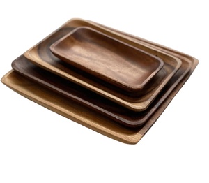 <b>Set</b> of 4 Acacia Wood Rectangular Plates Rice Server Appetizer Plate Rectangular Charger for Food <b>Serving</b> platter - Product Image 1