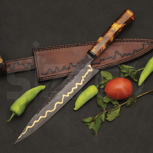 Cuchillo de Cocina de Acero con Alto Contenido de Carbono 1095 Hecho a Mano, con Hoja Afilada y Línea Grabada, con Funda de Cuero, el Mejor Regalo - Product Image 2