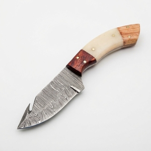Damascus Steel Gut Hook Skinner <b>Knife</b> <b>Bone</b> and Wood <b>Handle</b> Handmade Fixed Blade Hunting <b>Knife</b> Wholesale Bulk Order - Product Image 1