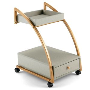 Carrello portaoggetti moderno a 2 livelli con vassoio superiore e cassetto estraibile, tavolino d'appoggio - Product Image 1