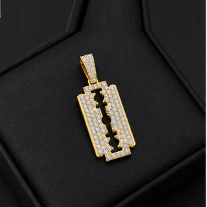 Trendy 10K <b>Solid</b> <b>Gold</b> Unique Iced Small Double Edge Razor Blade <b>Pendant</b> Custom Fine Jewelry with Natural Diamond <b>Pendants</b> Charms - Product Image 4