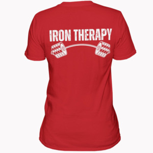 Camiseta de hombre con estampado Iron Therapy Barbell, manga corta, cuello redondo, estilo casual, corte regular, algodón, logotipo blanco en la espalda, camisetas de gimnasio para hombre - Product Image 2