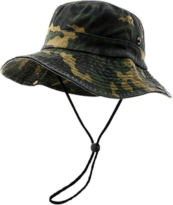 หมวกบักเก็ตผ้าแคนวาสลายพรางคุณภาพสูงแบบวินเทจ ปรับขนาดได้ เหมาะสำหรับกิจกรรมกลางแจ้ง ป้องกันแสงแดดได้ดี หมวกบักเก็ตแบบพื้นฐาน - Product Image 6