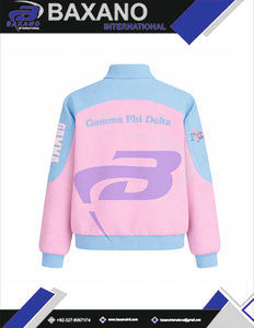 Chaqueta de sarga de algodón estilo carreras Gamma Phi Delta GPD Sorority, ropa griega, chaqueta de carreras con cuello alto y bloques de color para hermandades - Product Image 6