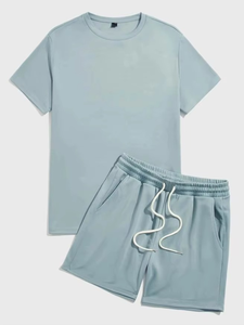 Top Quality Men T Shirt and Shorts <b>Set</b> Breathable Cotton Gym Fitness Summer Wear Outfit OEM Manufacturer - Product Image 4