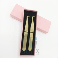 Pince à épiler professionnelle en acier inoxydable pour extensions de cils, type L à 90 degrés, plaquée or plasma, texture diamant, personnalisable avec votre marque