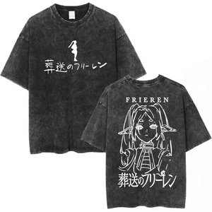 Camiseta de Manga Corta para Hombre, Estilo Informal, Cuello Redondo, 100% Algodón Tejido, 220g, con Estampado Digital Blanco, Transpirable, de Frieren Anime - Product Image 1