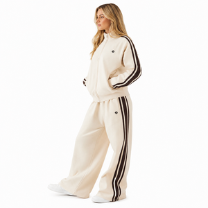 Y2K Women Customizable Two Piece Track Suit Set <b>Zip</b> <b>Up</b> <b>Jacket</b> and Wide Leg Pants Soft Fleece Lounge Wear with Side Stripe Detail - Product Image 2